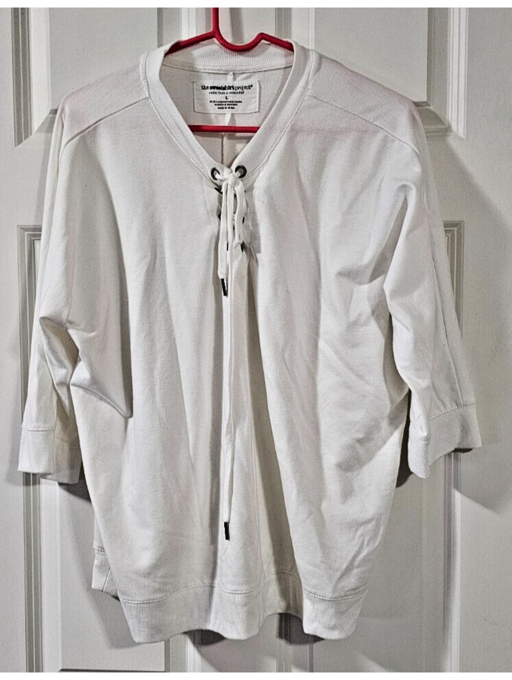 The sweatshirt project  women's Lace-up neck sweatshirt  white SZ L